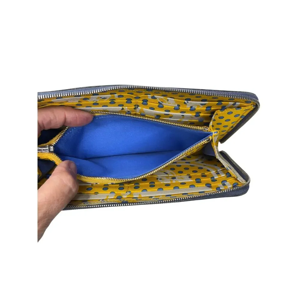 Hermès Blue Epsom Leather Silk In Long Zip Wallet Yellow Interior - Picture 13 of 16